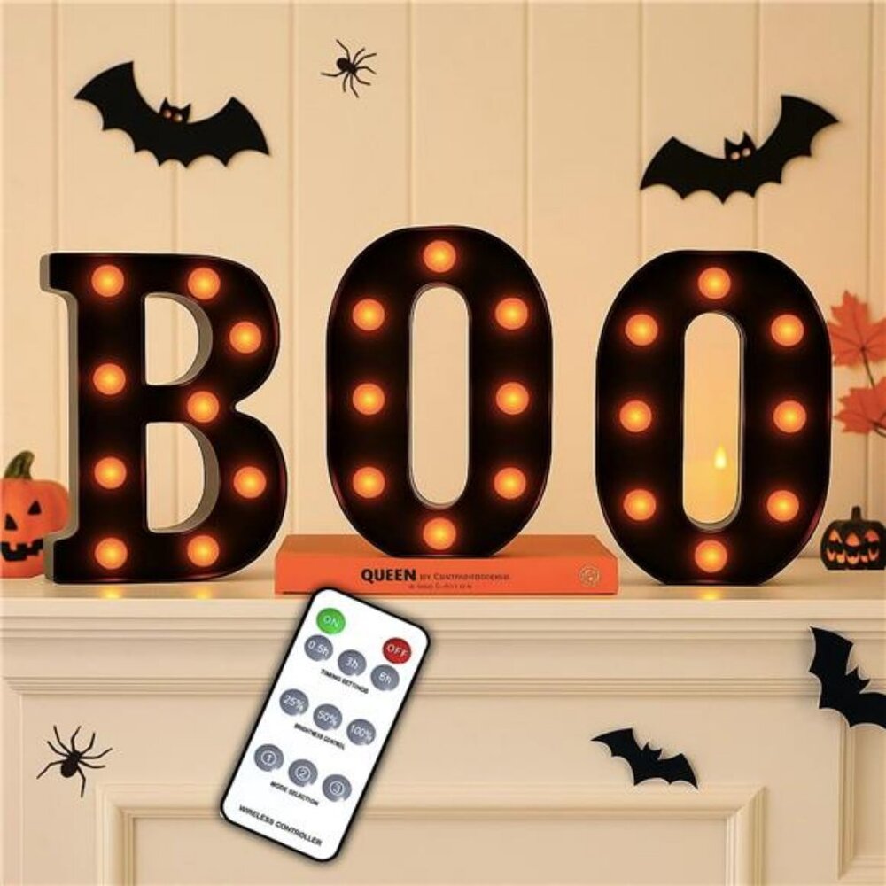 Halloween Decorations – Boo Light Up Letters with Remote | Timer, Dimmable